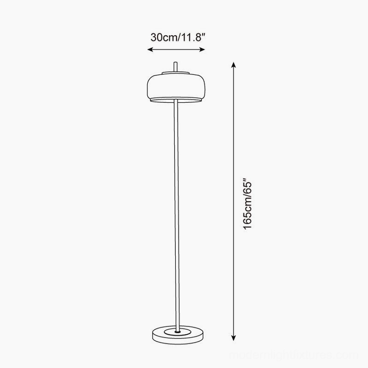 Floor lamp technical dimension schematic showing 165cm height and 30cm shade diameter specifications