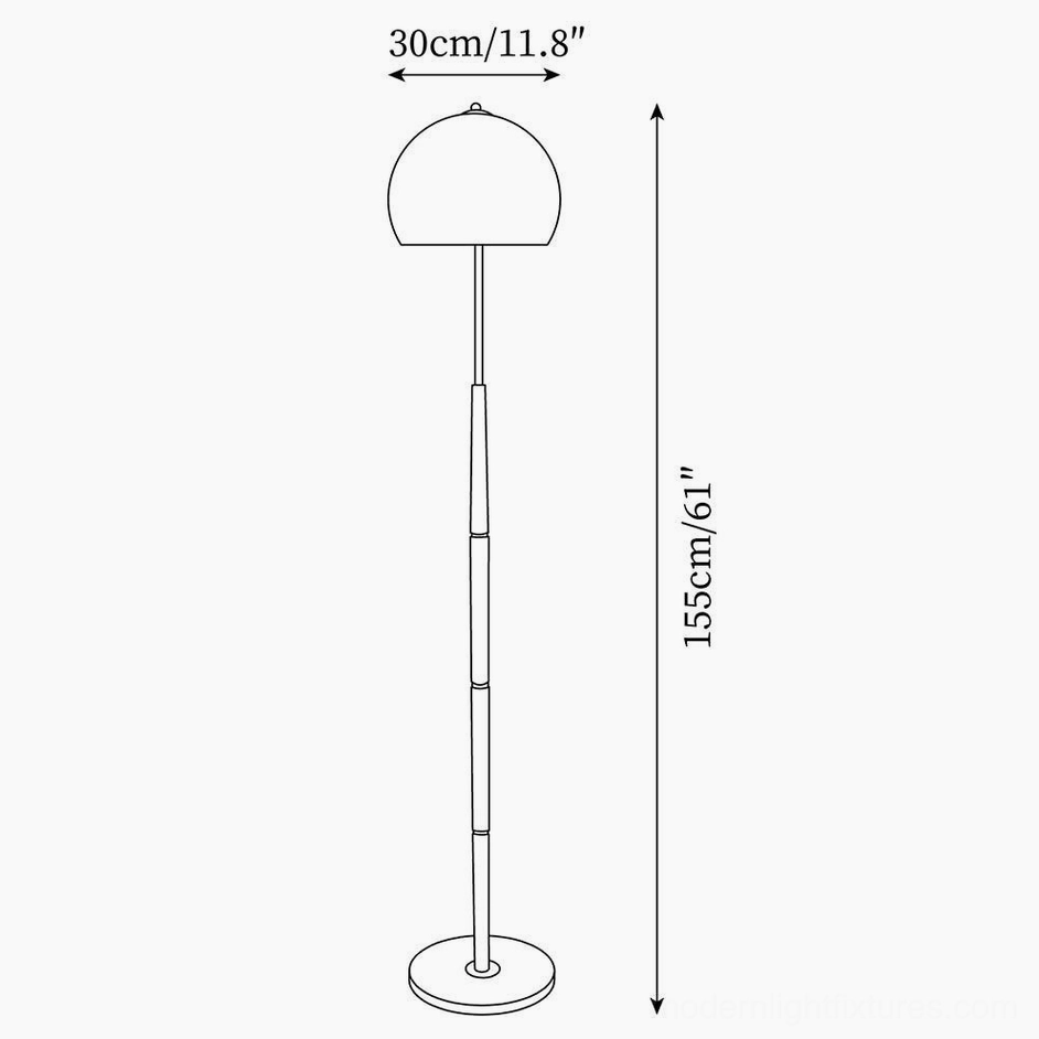 Technical schematic of mushroom floor lamp showing 30cm shade diameter and 155cm total height dimensions