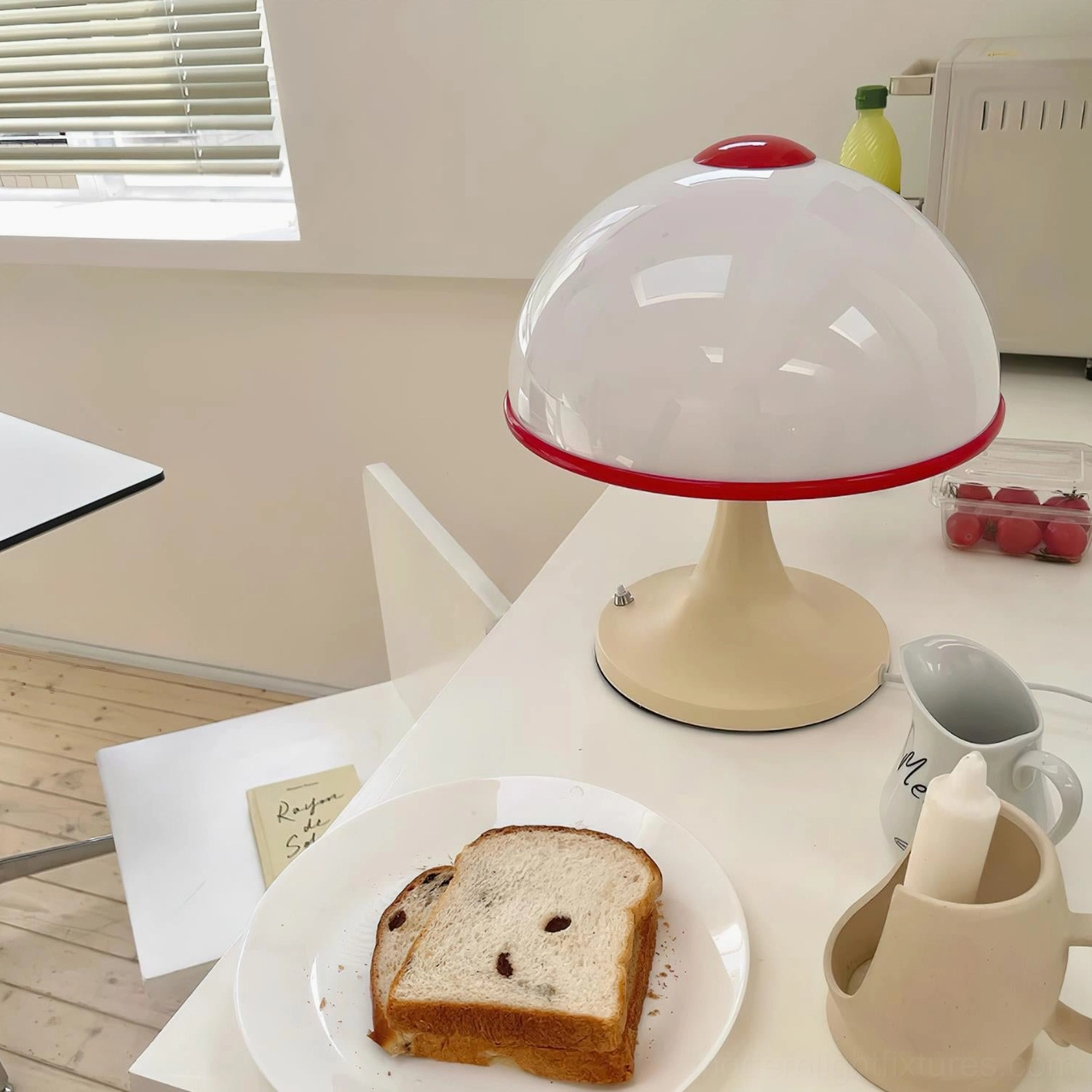 Mushroom table lamp ambient lighting warm glow dome shade bedroom living room accent