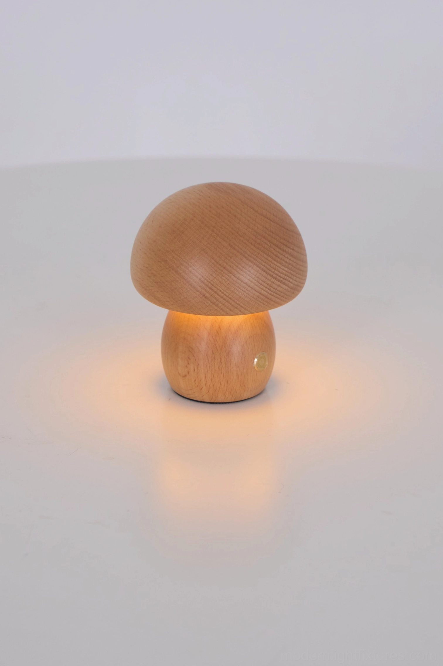 Wooden mushroom table lamp spa-like bathroom styling demonstrating versatility beyond living spaces