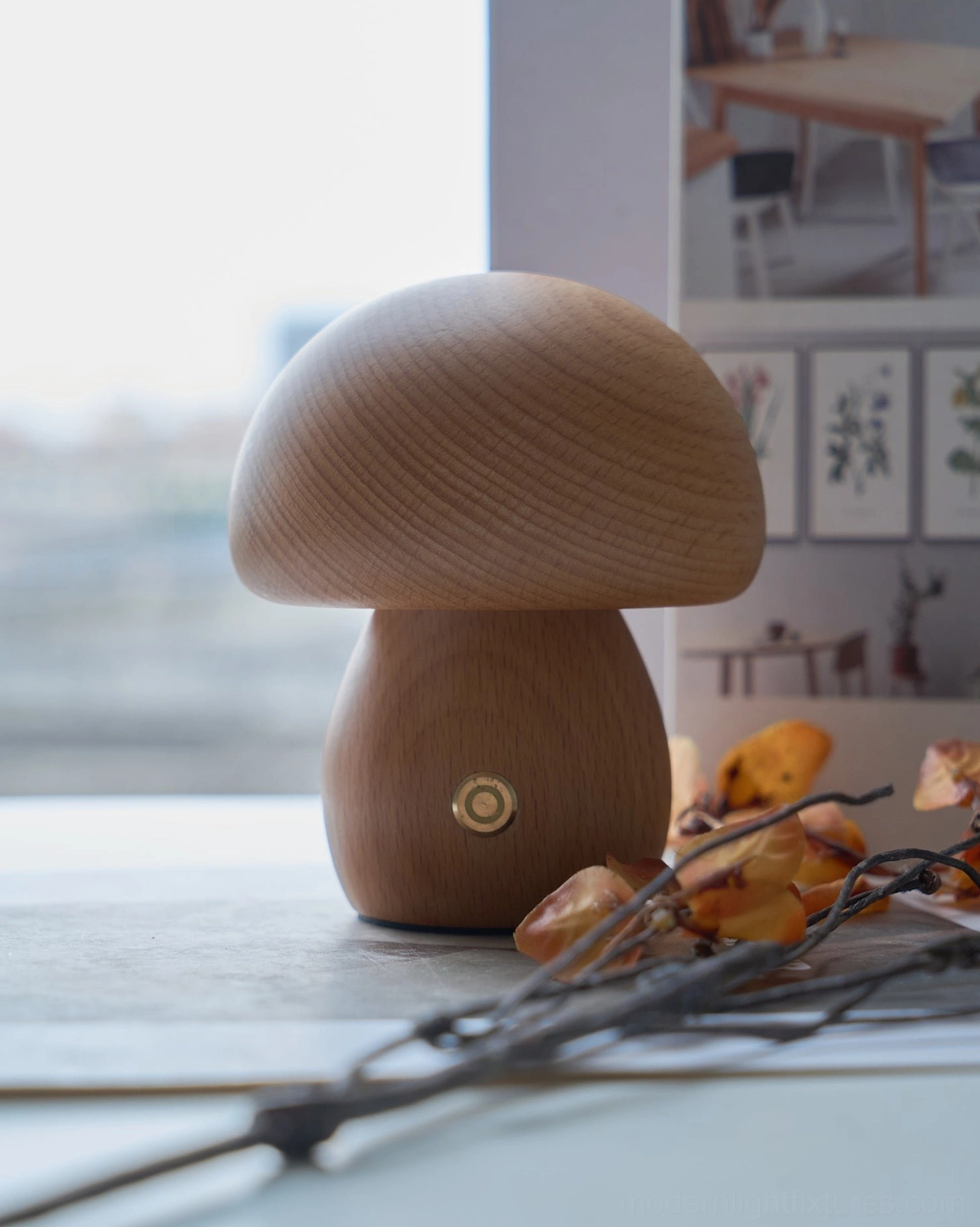Wooden mushroom table lamp design awards showcase highlighting innovative organic silhouette recognition