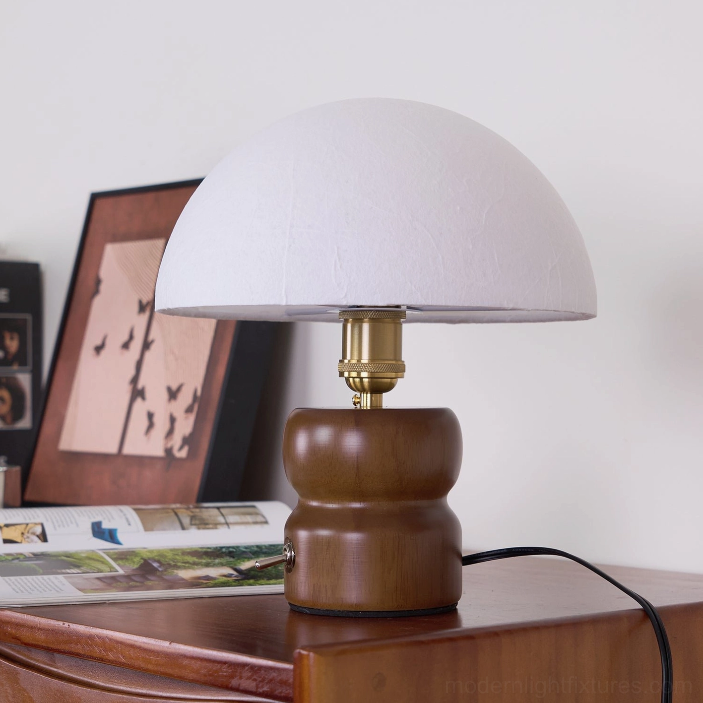 Minimalist mushroom shaped lamp with global plug options US UK EU AU compatibility
