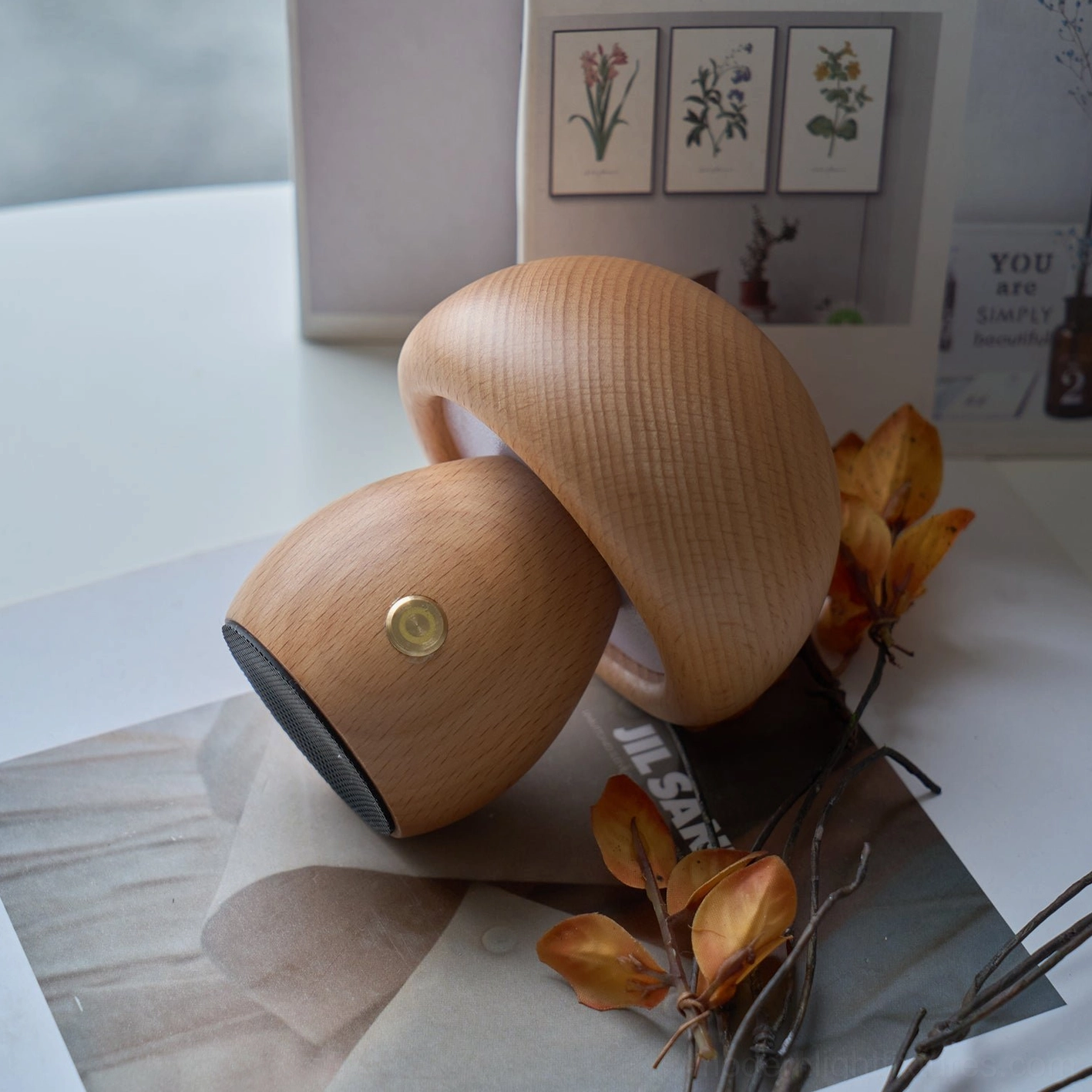 Wooden mushroom table lamp artistic craft demonstration showing handcrafted premium construction quality