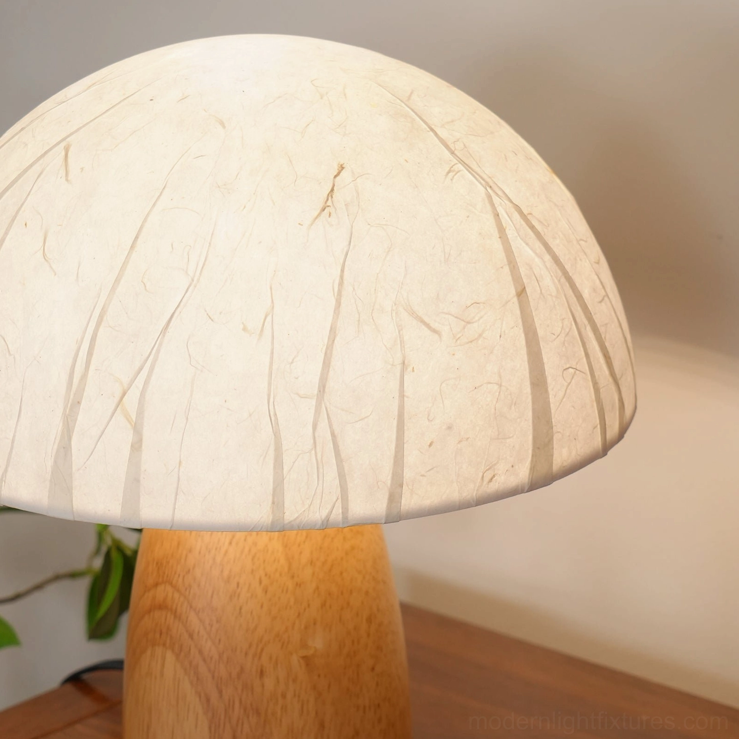 Modern mushroom lamp interior home office workspace setup with warm illumination