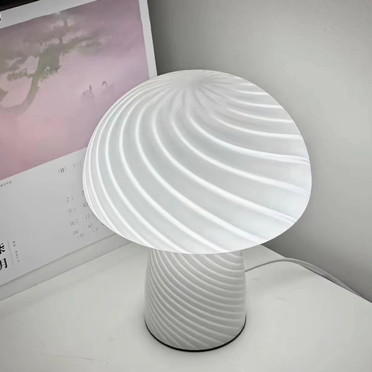 Contemporary striped mushroom glass table lamp multiple plug options international certified