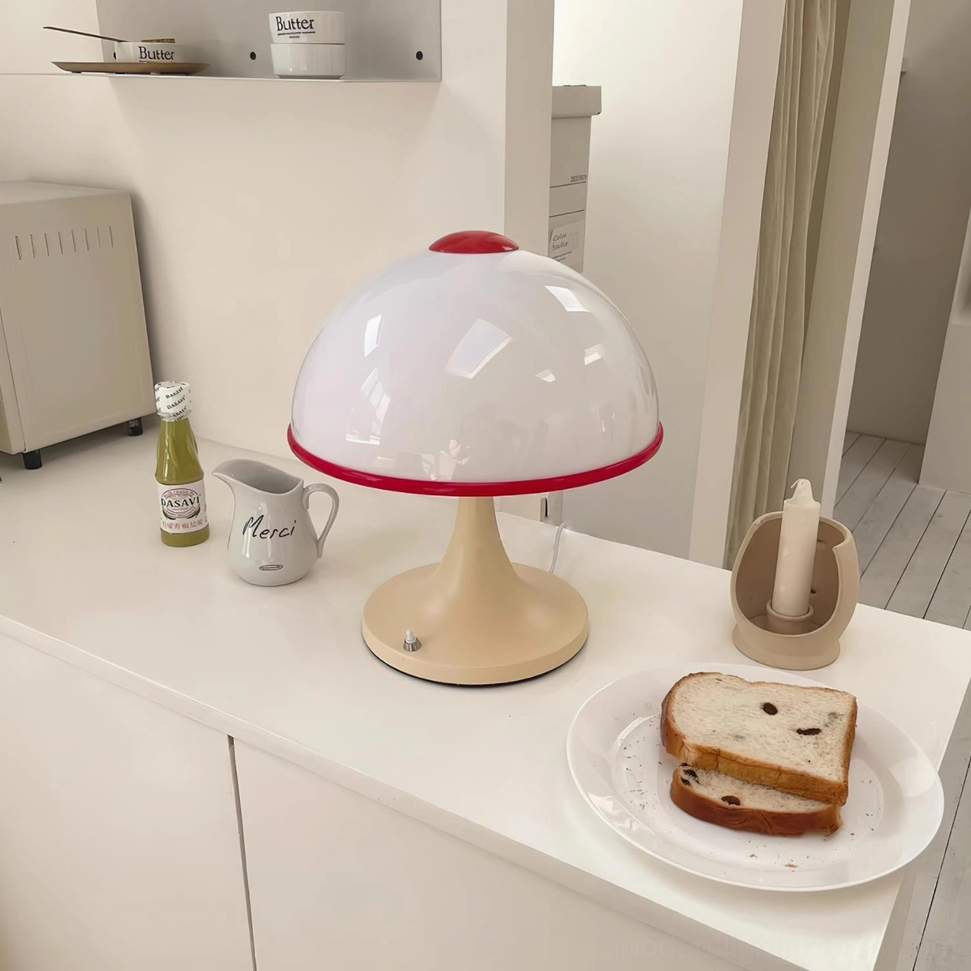 Mid-century mushroom table lamp lifestyle photography interior decoration versatile styling