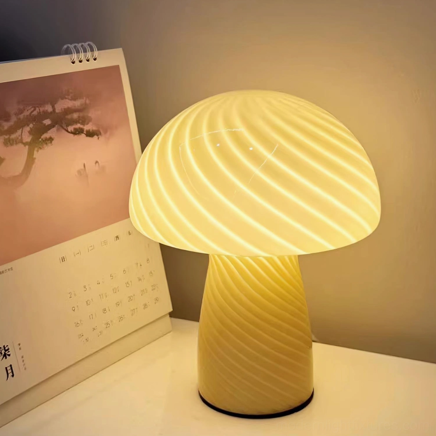 Striped mushroom glass lamp living room accent table modern minimalist interior design