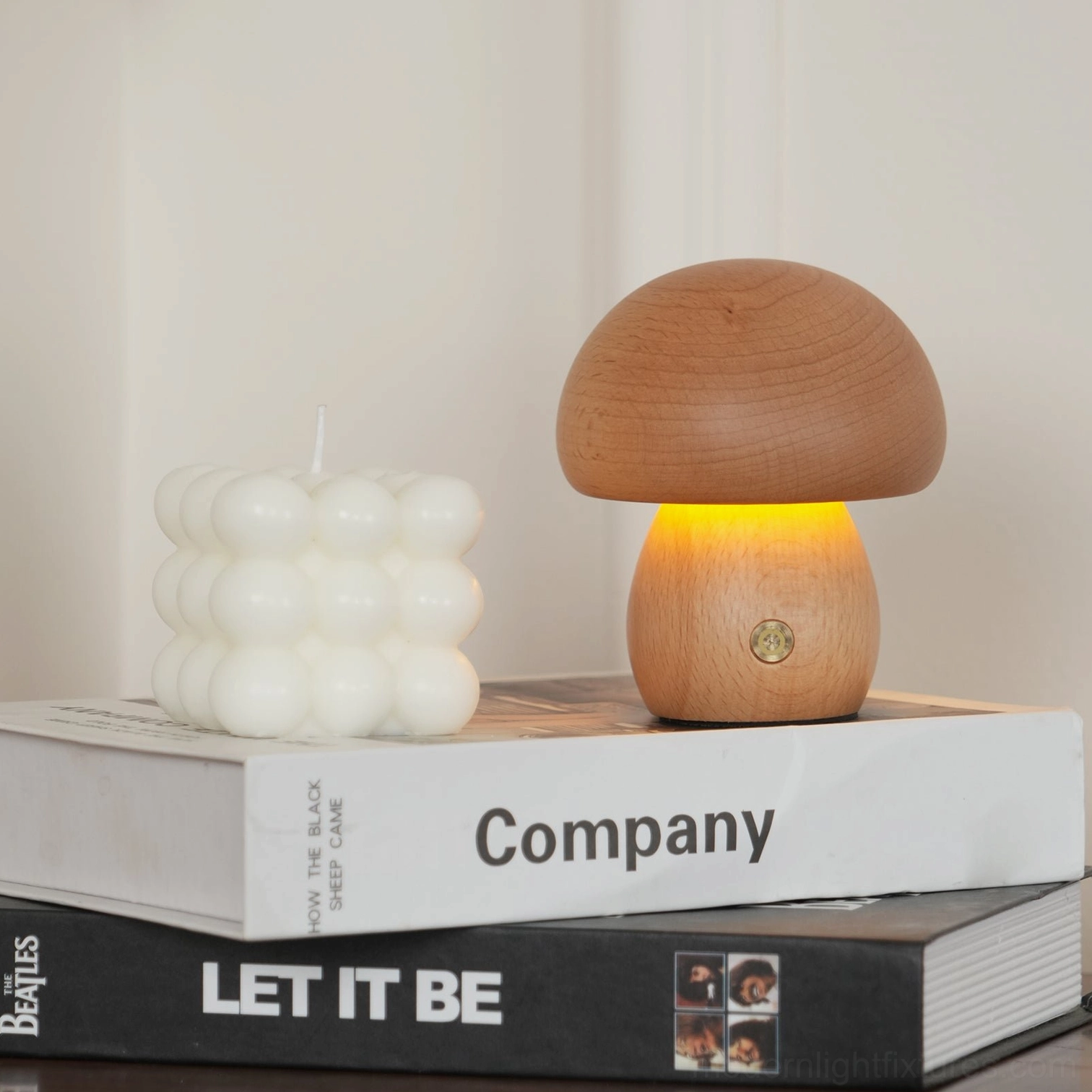 Wooden mushroom table lamp 50000 hour LED lifespan demonstrating durability and sustainable quality