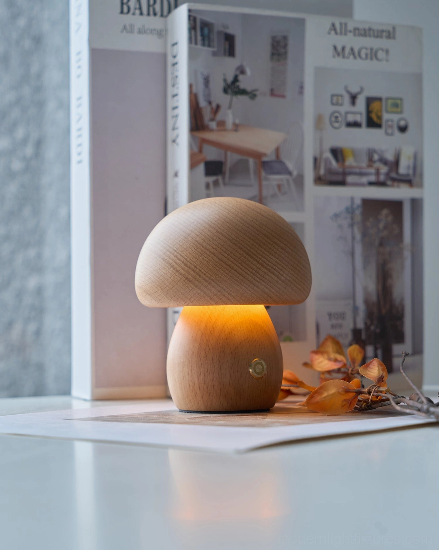 Mushroom table lamp interior design magazine styling showing professional photography and aesthetic appeal