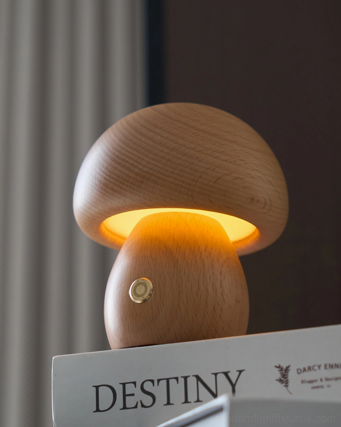 Mushroom table lamp meditation corner creating serene calming ambiance with amber light setting