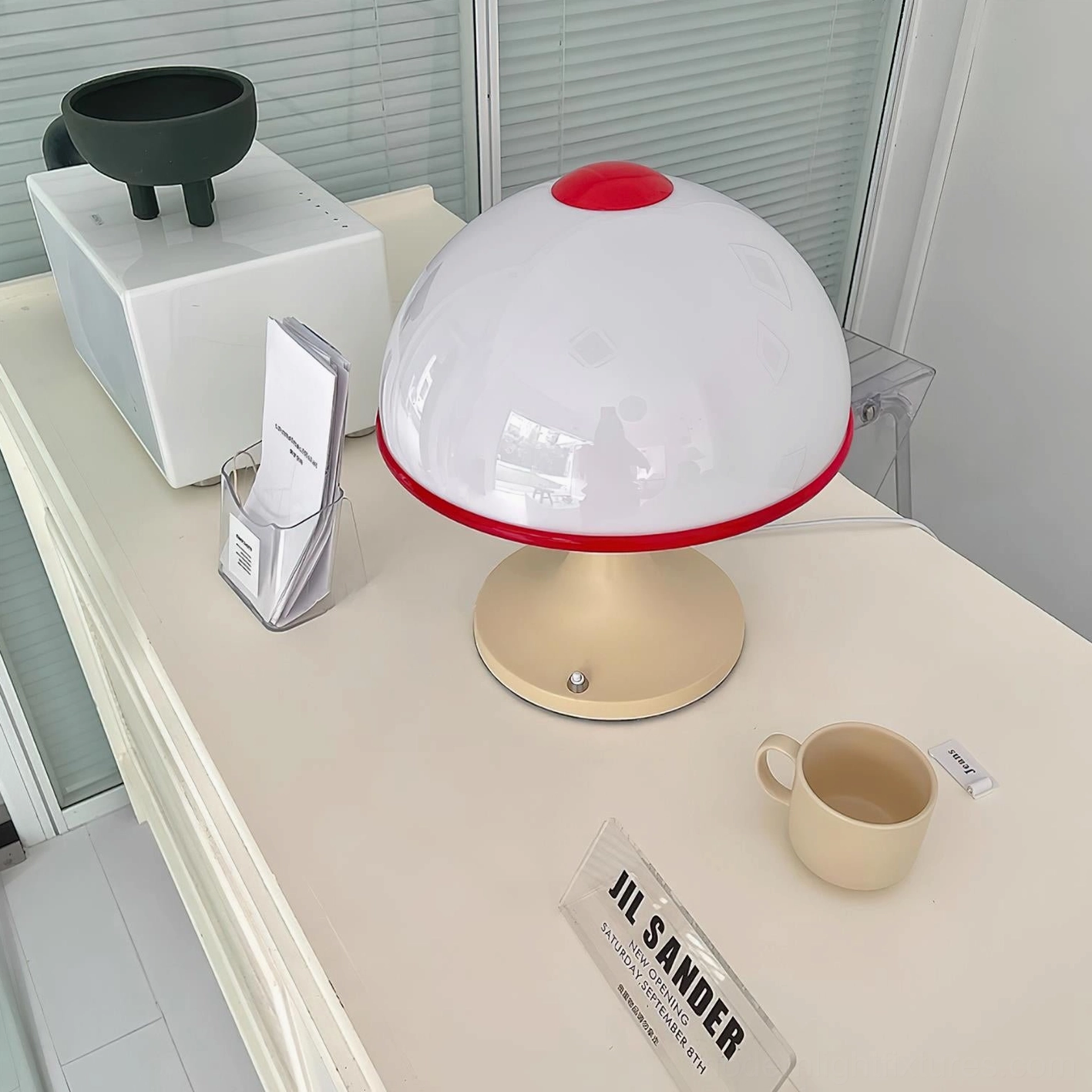 Mushroom table lamp metal acrylic construction quality craftsmanship mid-century materials
