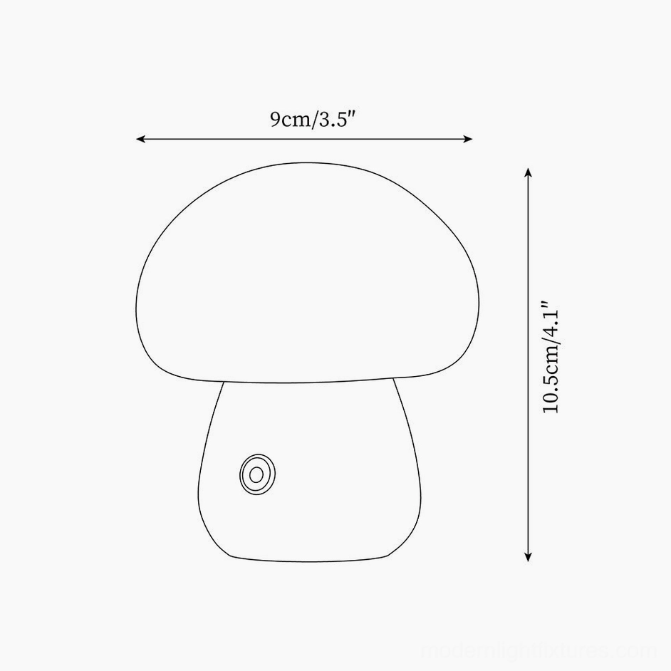 Technical dimension drawing of model A and B mushroom table lamp showing 9cm diameter and 10.5cm height measurements
