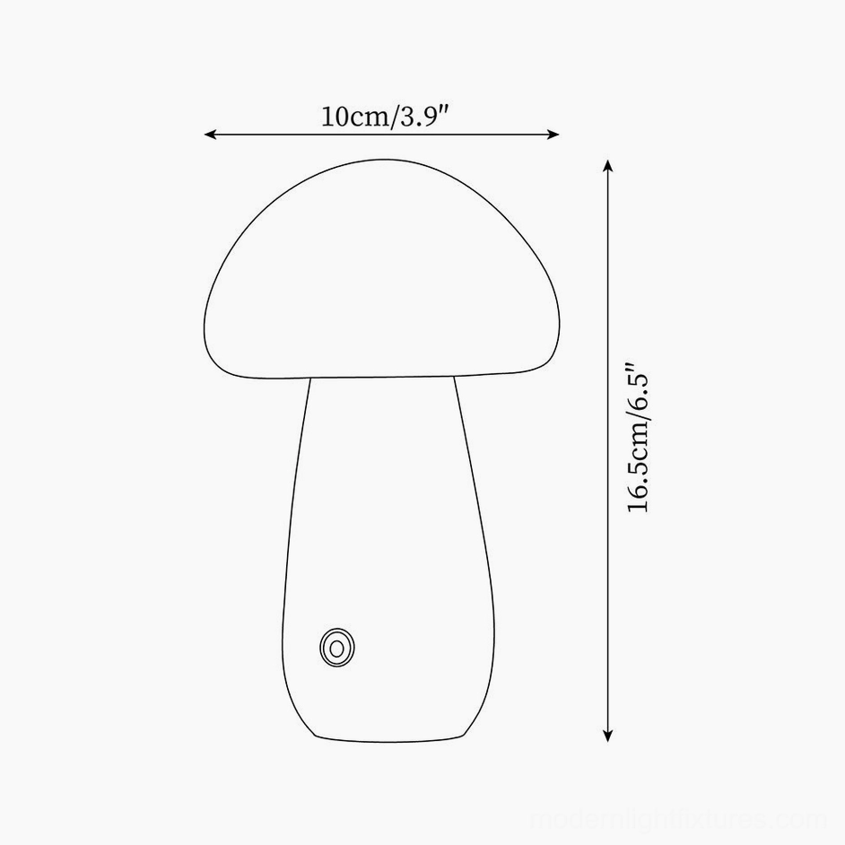 Technical drawing model C mushroom table lamp showing larger 10cm diameter and 16.5cm height with touch button location