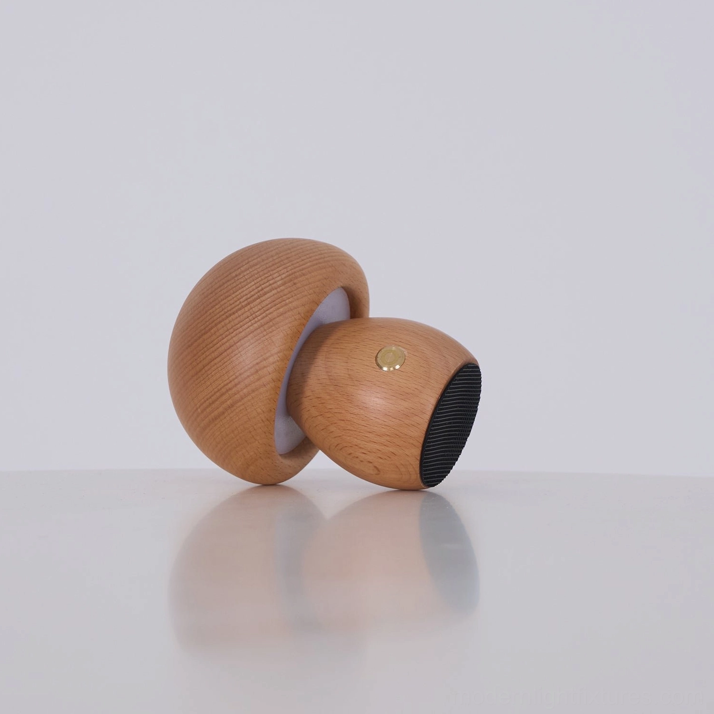 Wooden mushroom table lamp Nordic Scandinavian interior showing authentic minimalist design heritage