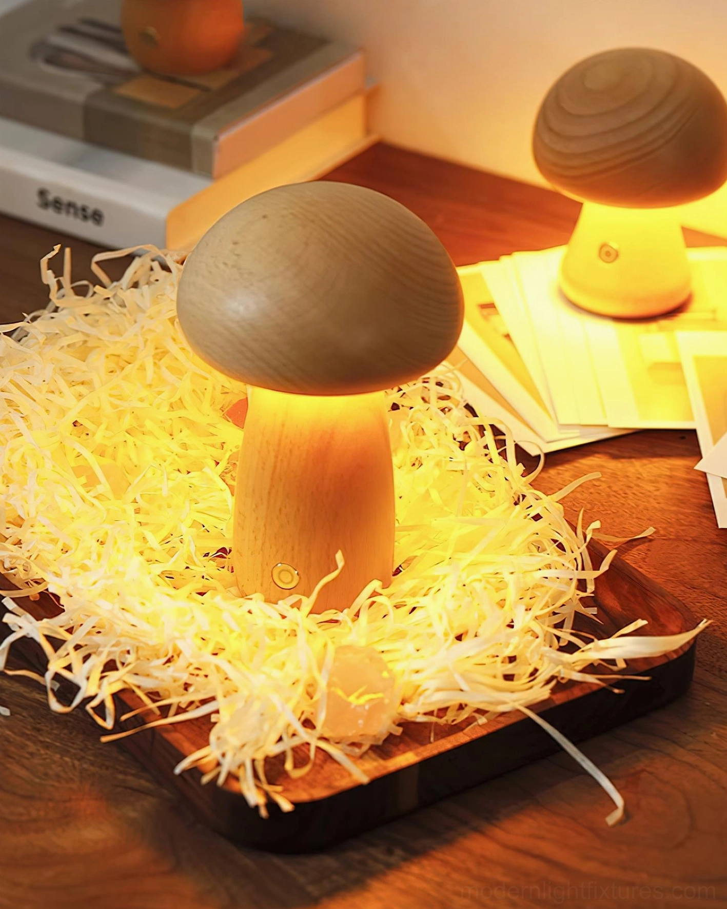 Mushroom table lamp patio outdoor display showing weather-resistant features and cordless portability