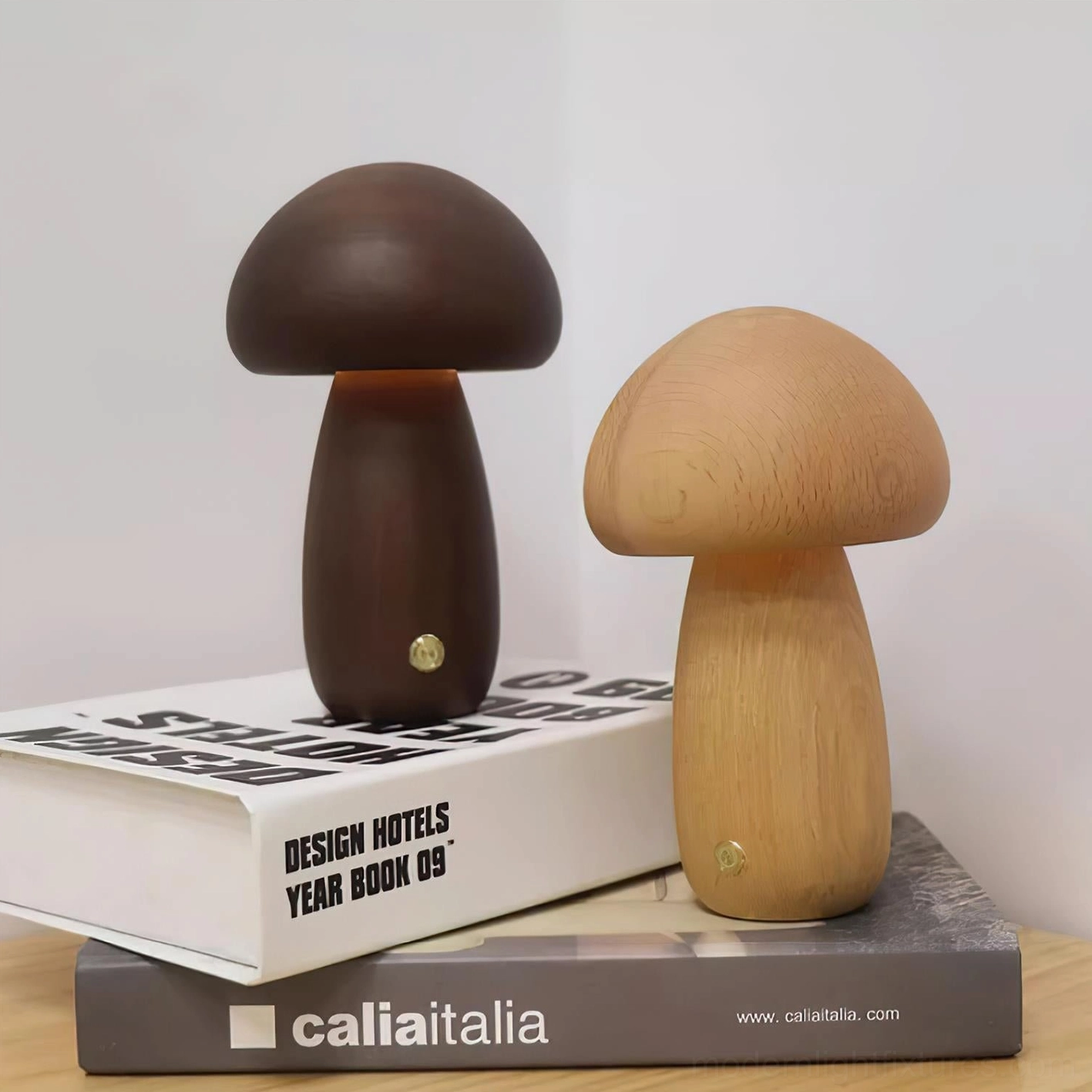 Set of 2 mushroom table lamps in coordinated finish demonstrating symmetric styling and balanced lighting