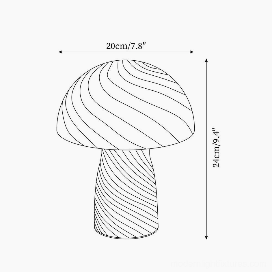 Striped mushroom lamp technical orthographic front view with dimension size marks