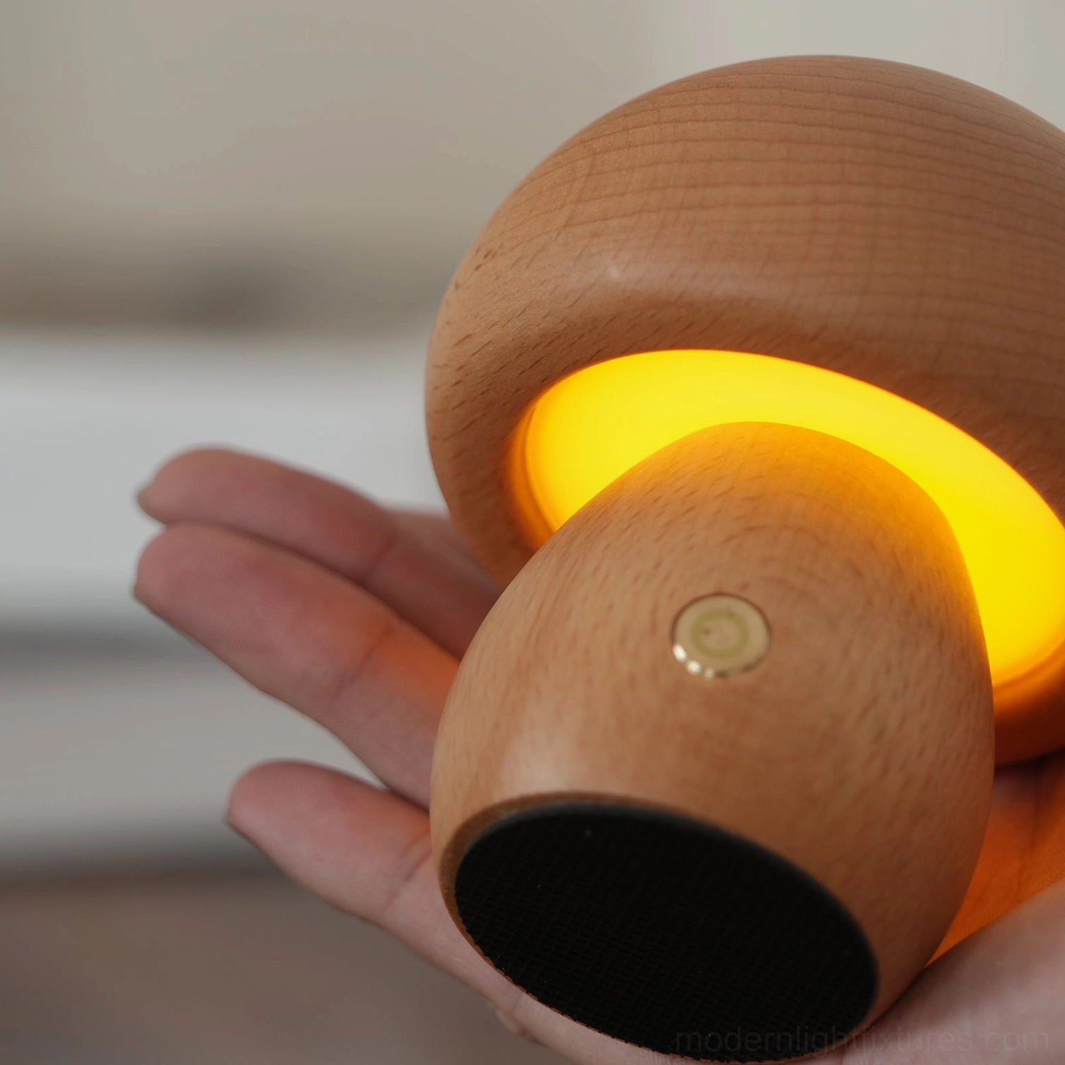 Mushroom table lamp warm white light mode illumination showing ambient glow quality and brightness