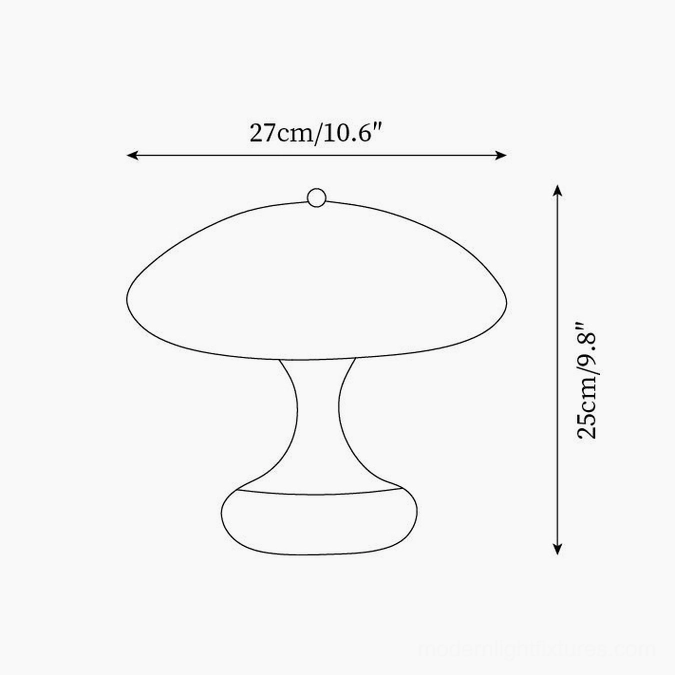 Mushroom table lamp product dimension diagram showing 27cm width and 25cm height specifications with measurement annotations