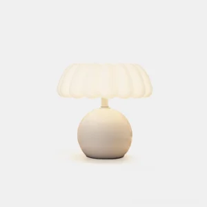 Mushroom ceramic table lamp with petal shade - front view studio shot, minimalist modern design with matte white finish