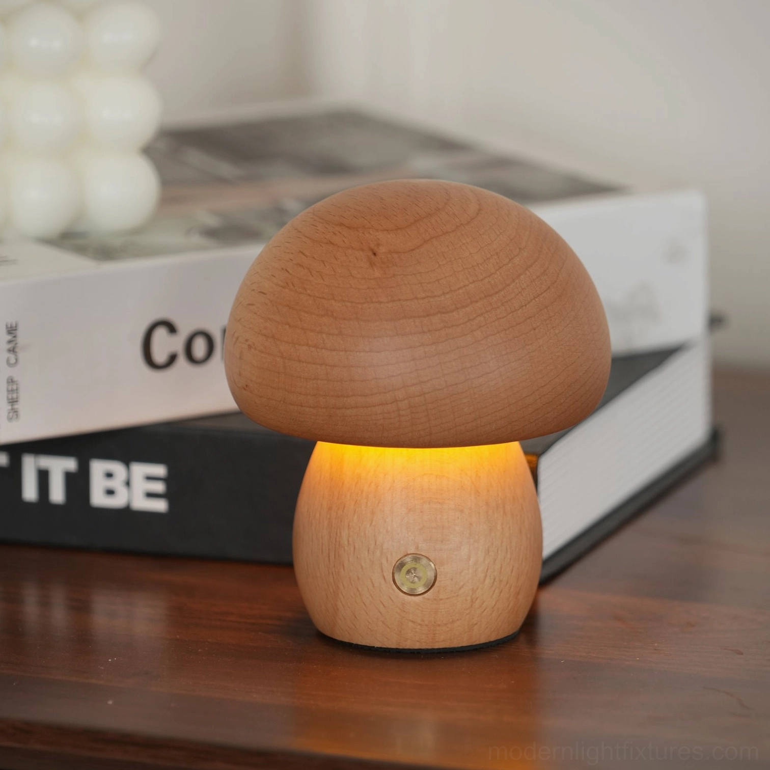 Multiple wooden mushroom table lamps grouped display showing versatile styling and layered lighting solution
