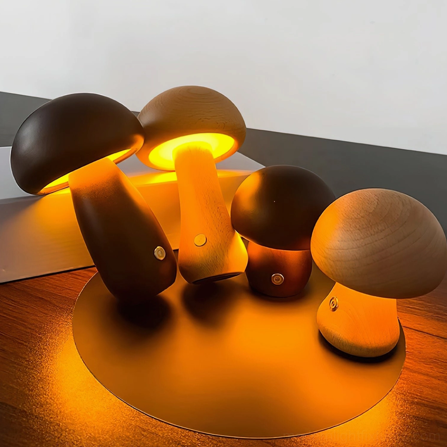 Wooden mushroom table lamp medium size model showing larger proportions suitable for console tables