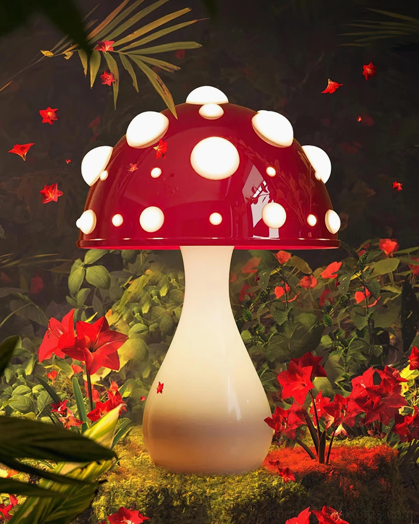 Mushroom table lamp RGB color-changing LED lighting modes demonstration, showing ambient glow capabilities