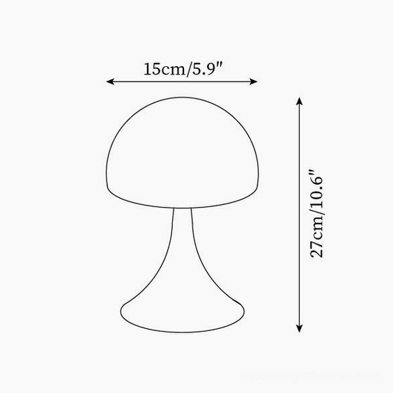 Mushroom Table Lamp Technical Schematic - Size Dimensions 15cm Diameter 27cm Height