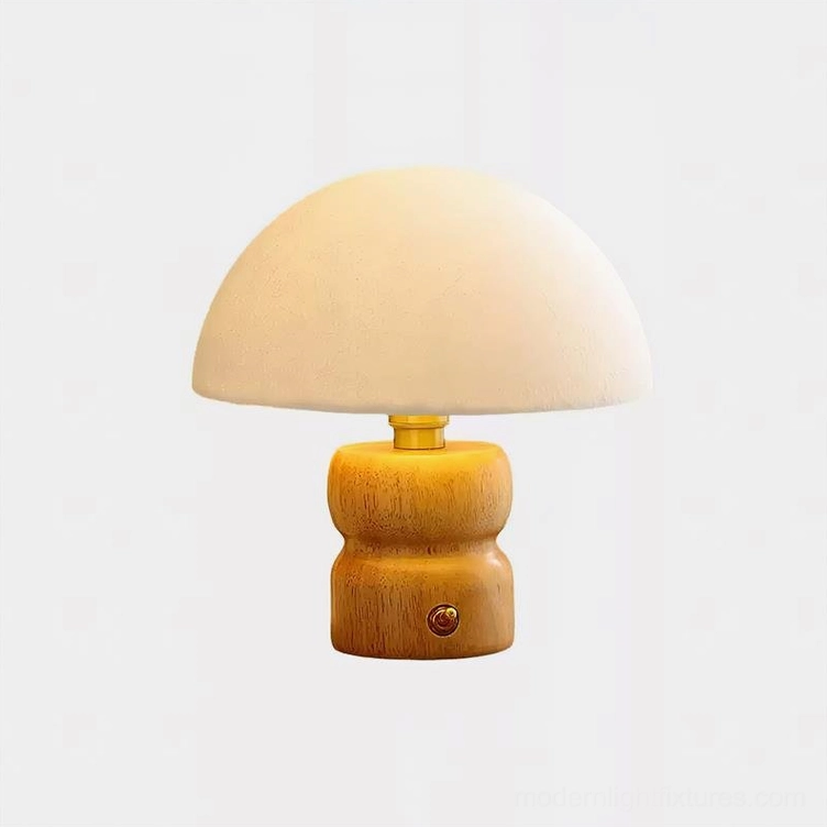 Mushroom table lamp wood color variant showing natural material finish and minimalist aesthetic