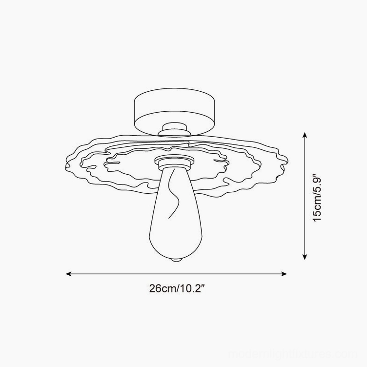 Technical dimension drawing of Myco organic ceiling light showing 26cm diameter and 15cm height specifications