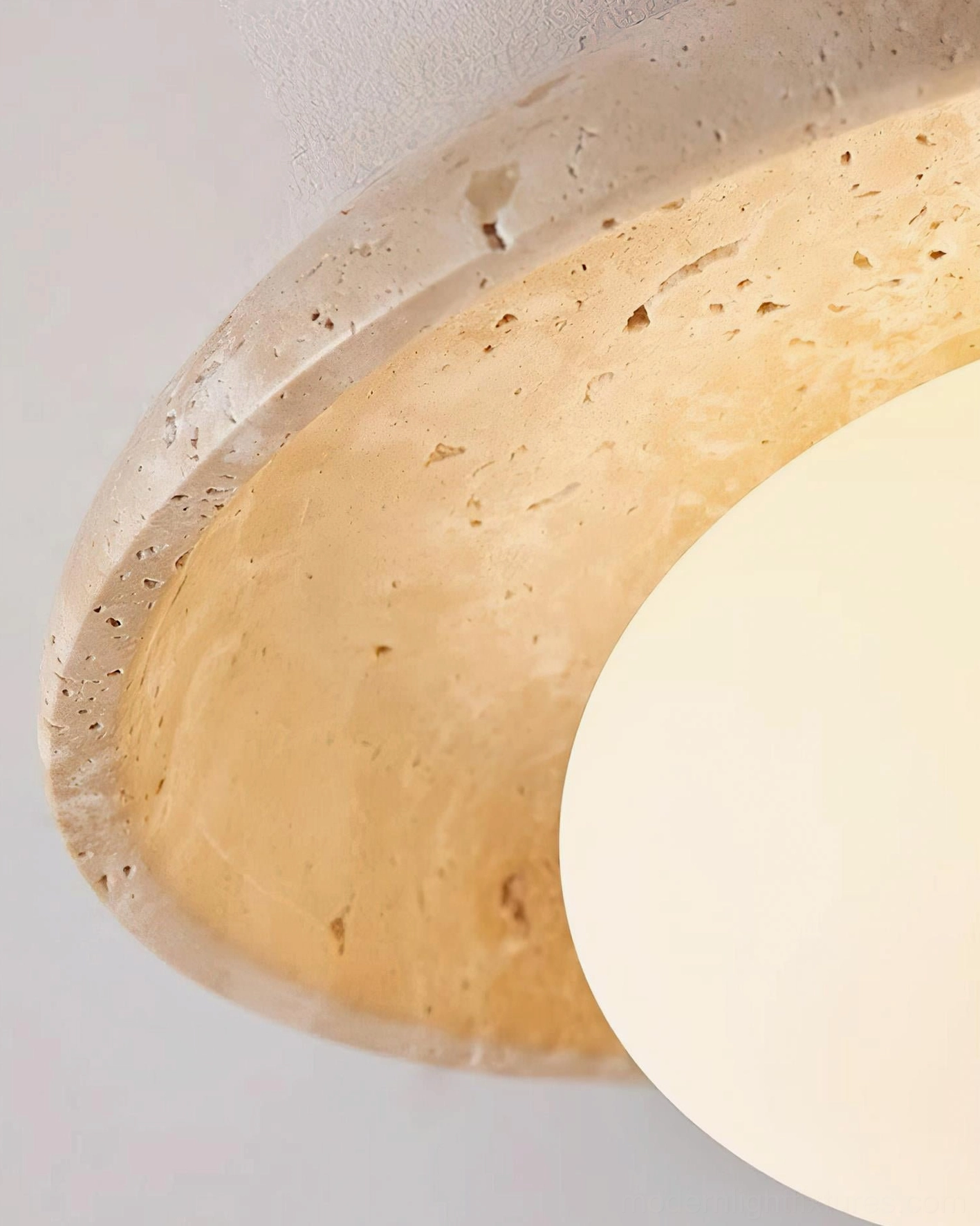Mylie natural stone ceiling lamp showing 10W LED bulb compatibility and warm color temperature selection
