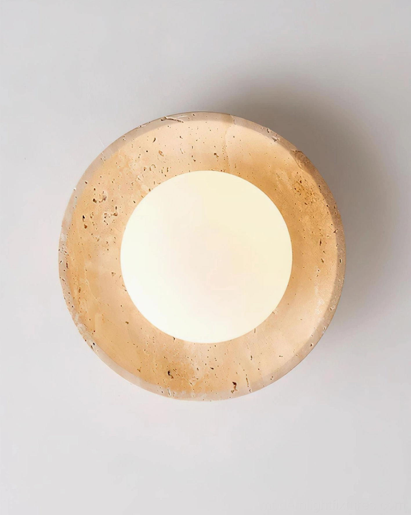 Mylie travertine ceiling lamp in contemporary home showing 25cm flush mount design and architectural integration