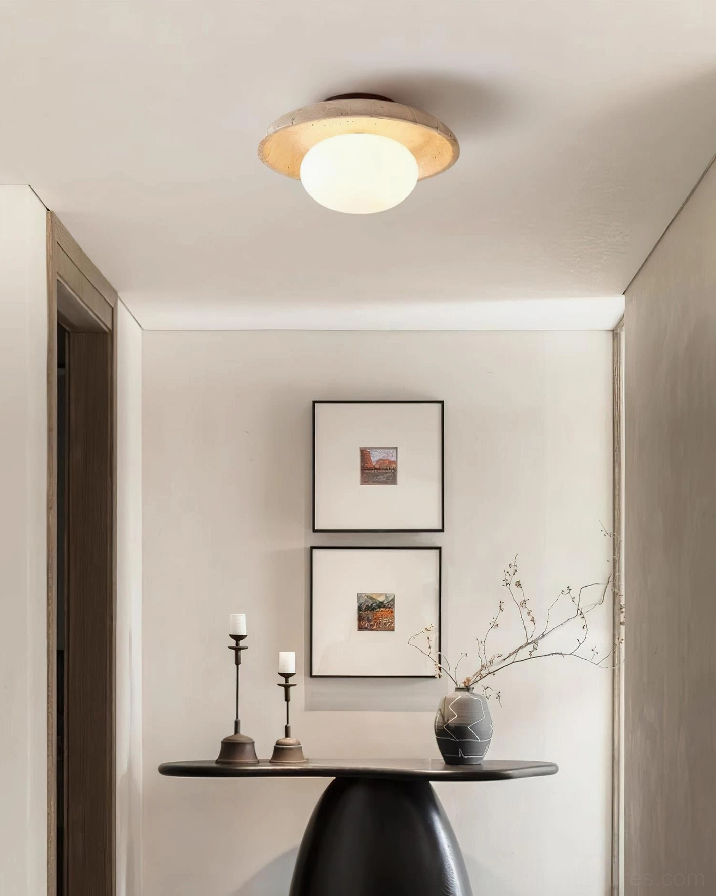 Mylie ceiling light fixture in contemporary home entryway with framed wall art and warm neutral decor aesthetic