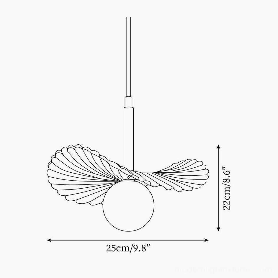 Myrna pendant lamp technical dimensions schematic showing 25cm diameter and 22cm height specifications and design blueprint
