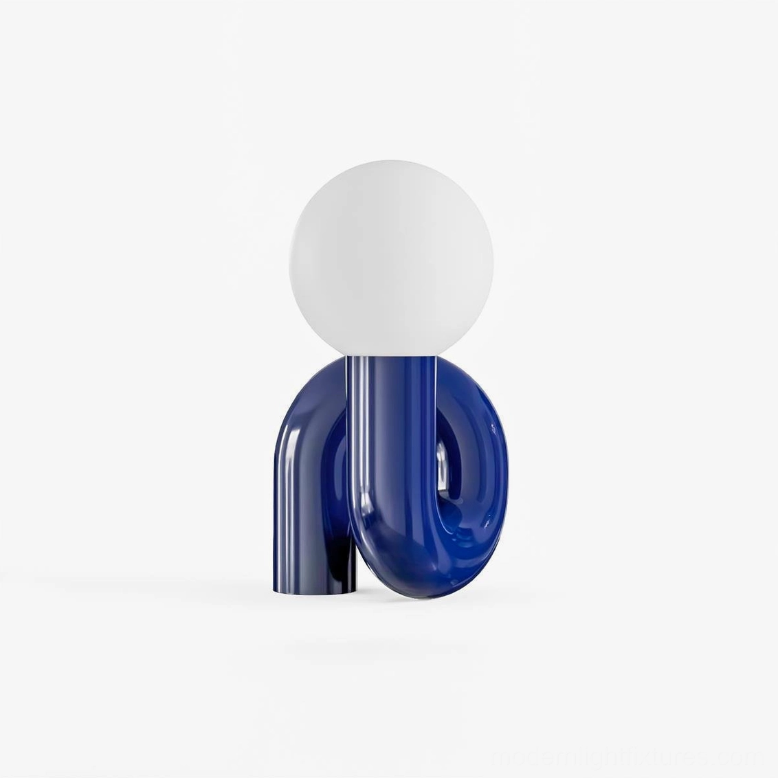 N-shape table lamp blue ceramic base option displaying sculptural modern design form