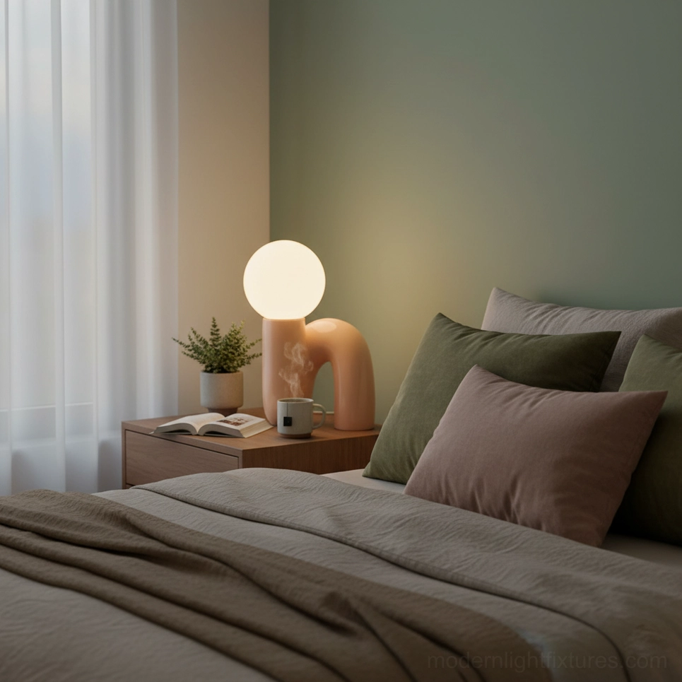 N-shape modern glass table lamp with ceramic base, contemporary design accent piece