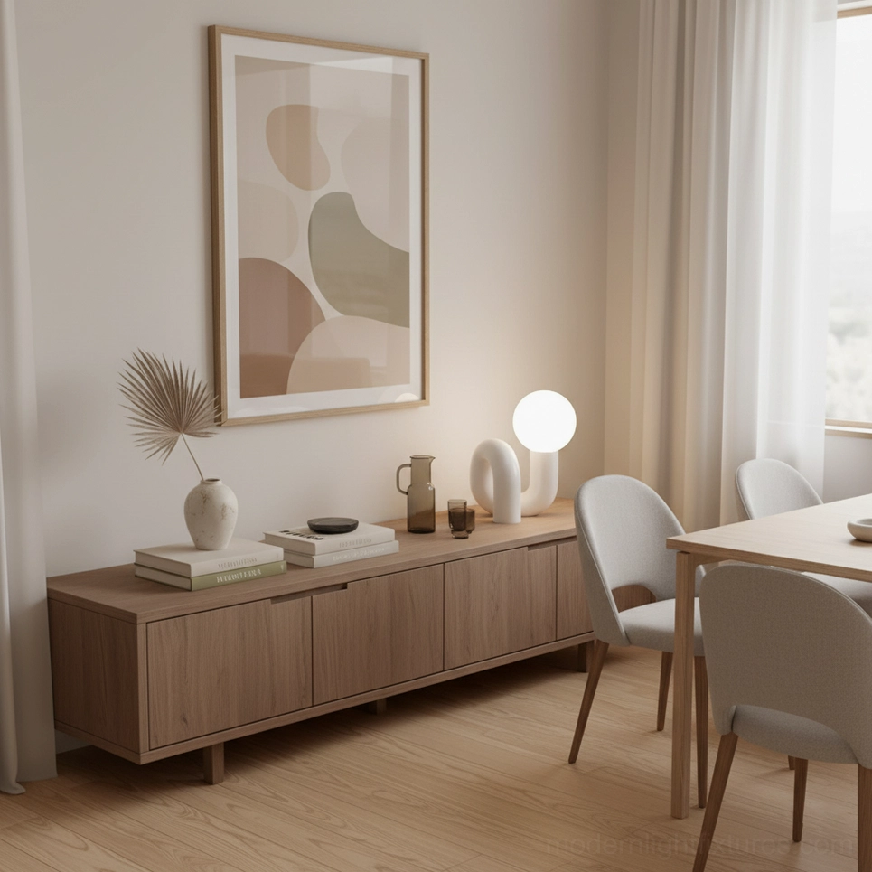 N-shape modern table lamp detail shot showing ceramic craftsmanship and glass interface