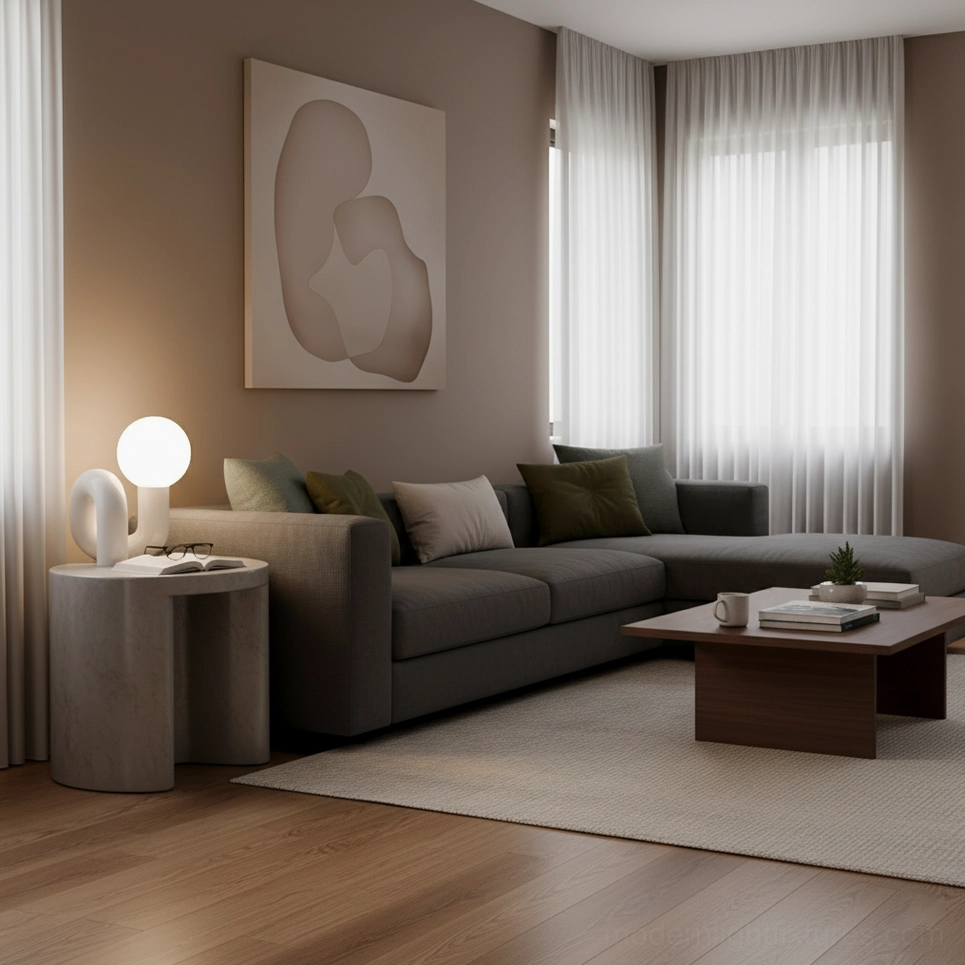 N-shape ceramic and glass table lamp from side angle showing curved organic form and smooth finish