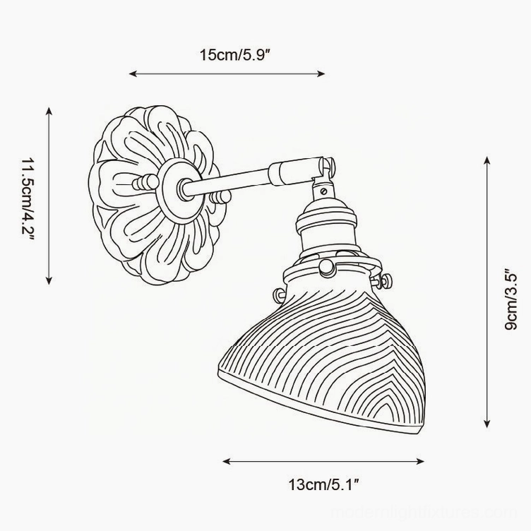 Nacre Petal Wall Sconce alternative design schematic, ribbed conical shade technical drawing orthographic view