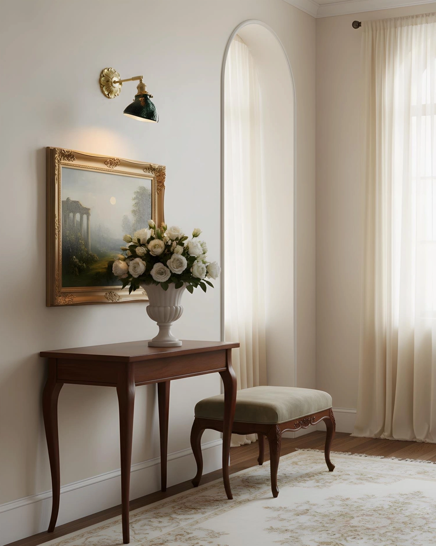 Nacre Petal Wall Sconce adjustable arm mechanism detail, directional positioning fixture hardware