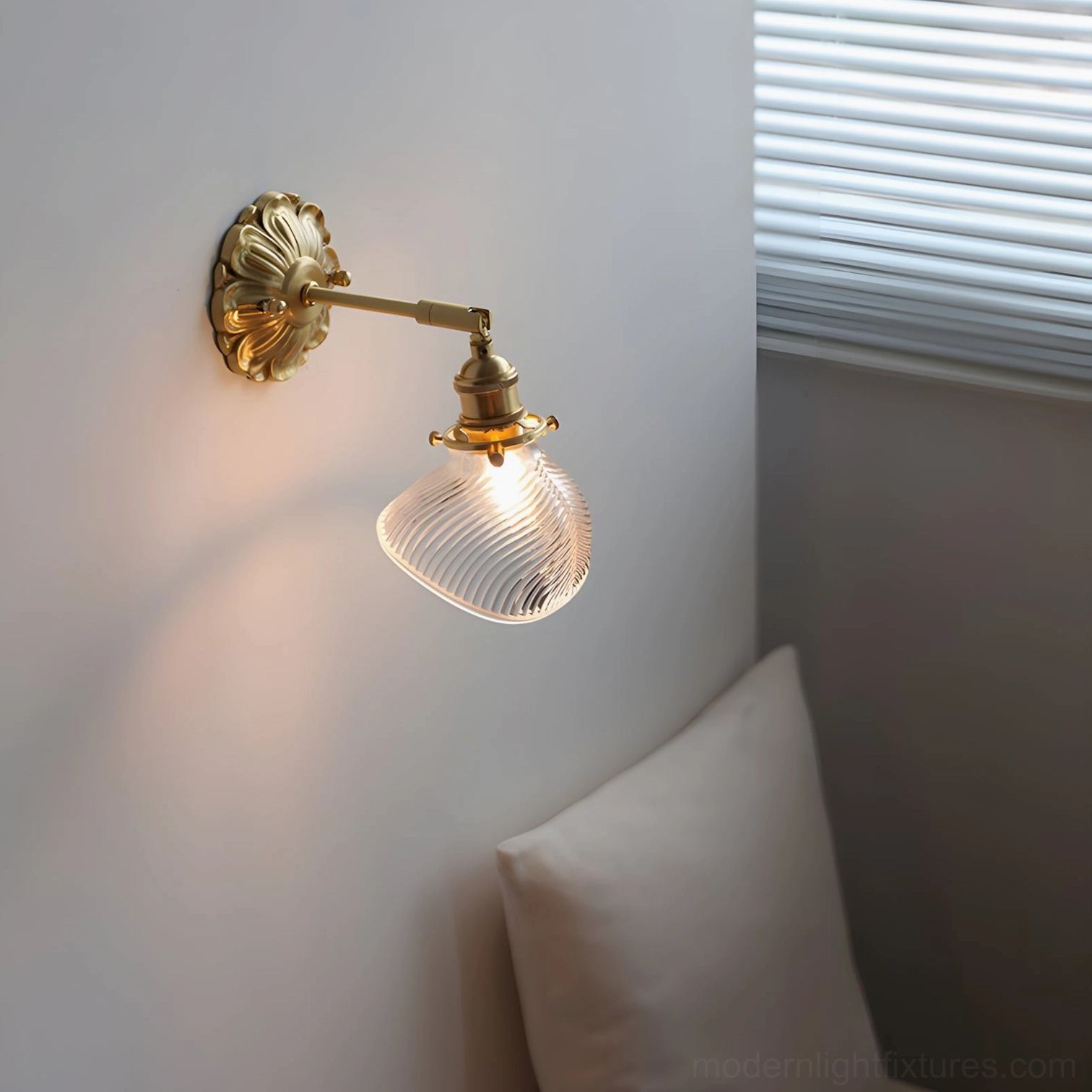 Nacre Petal Wall Sconce in modern living room, accent lighting above console table, contemporary interior