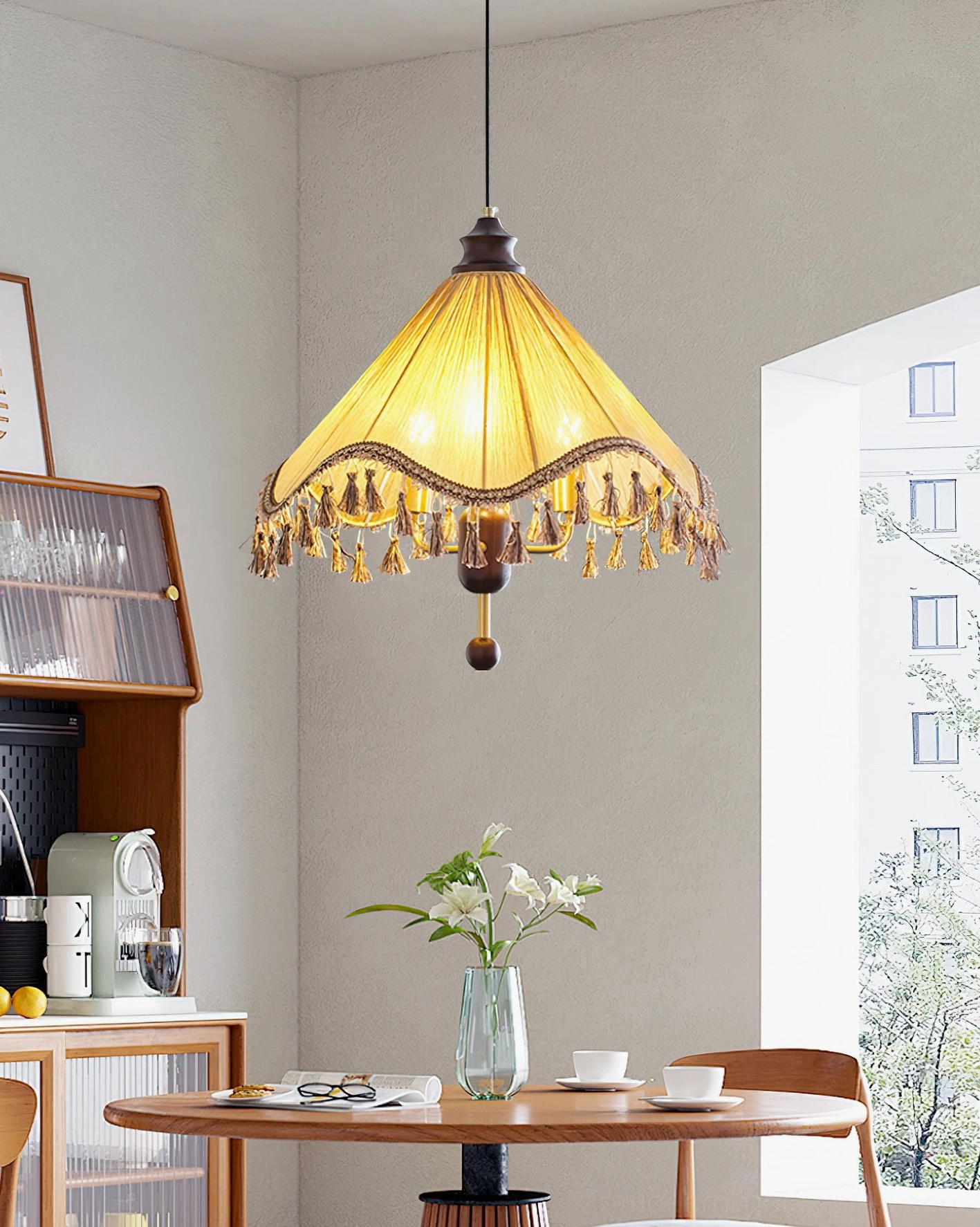 Nadia bohemian pendant light with three E26 E27 sockets for customizable brightness, dimmer compatible and sloped ceiling adaptable design
