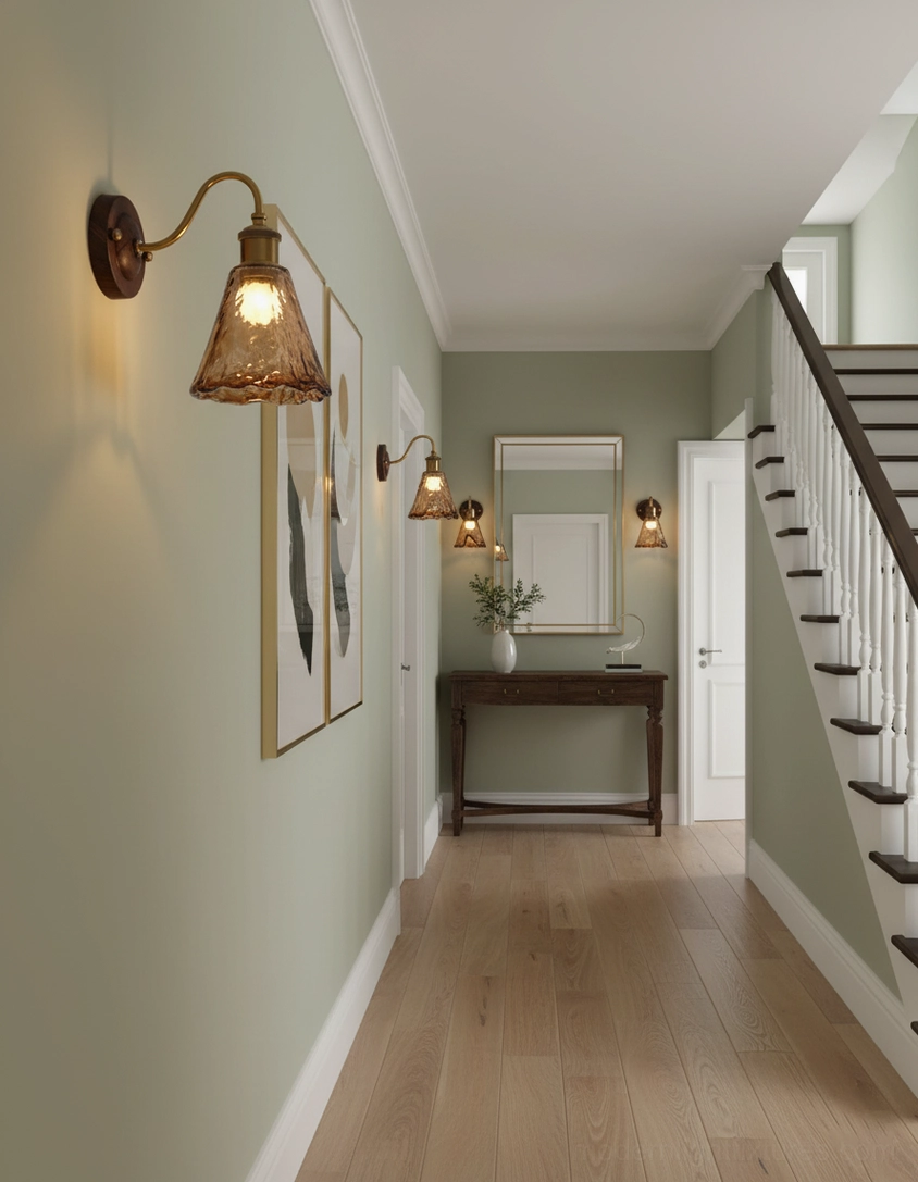 Contemporary amber wall lamp mounted in residential interior showing integration with room decor