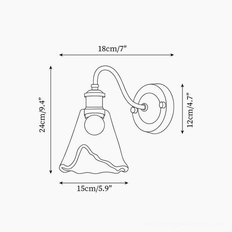 Nalia wall lamp technical dimension diagram schematic showing size measurements 15cm width by 24cm height