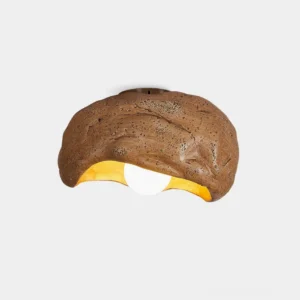Nami organic textured ceramic ceiling light fixture with natural wrinkled finish and exposed bulb design in brown
