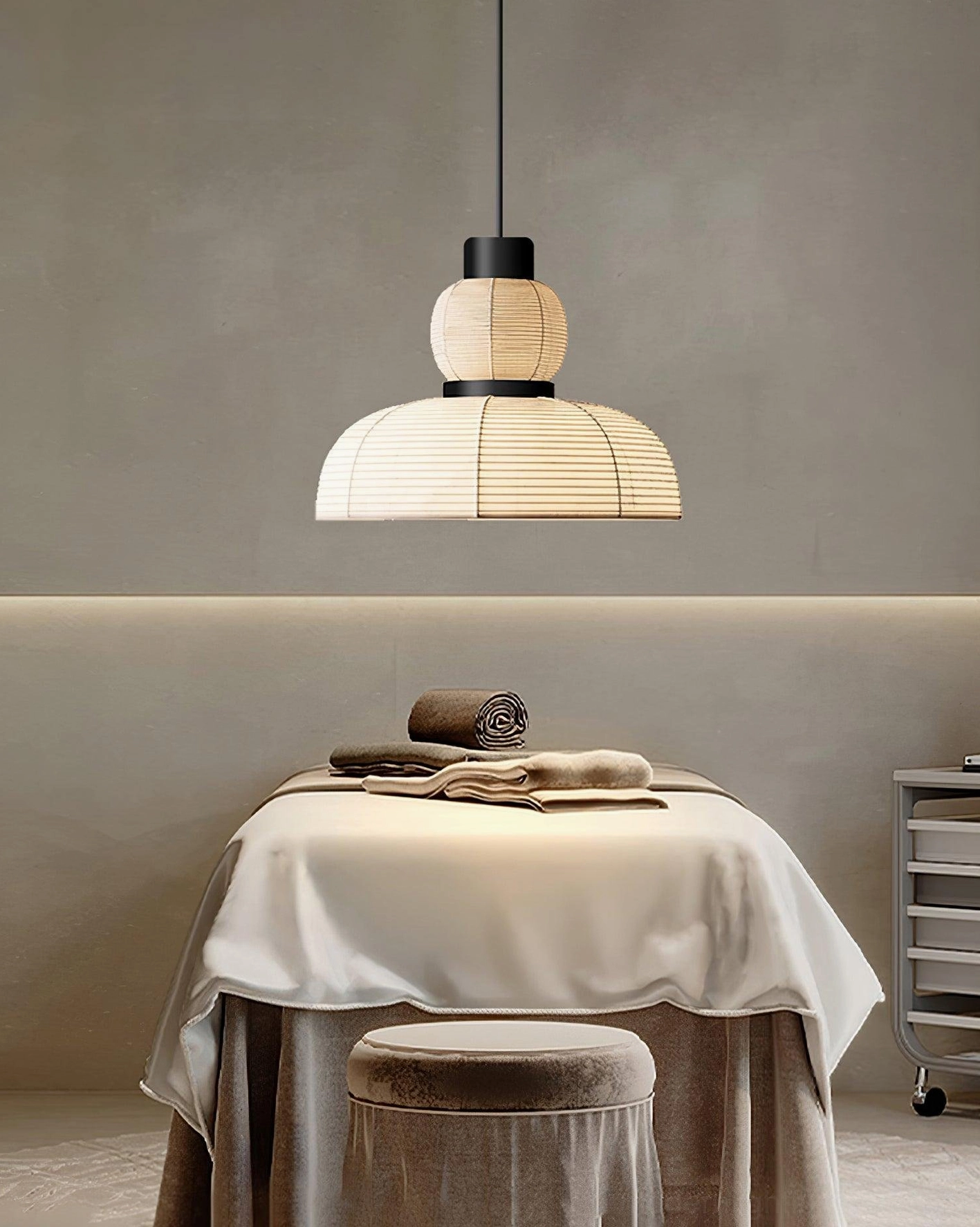 Nando woven rattan pendant fixture, gourd-shaped silhouette, natural beige finish, ambient glow