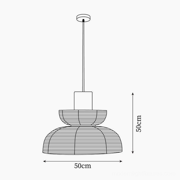 Technical CAD side view Nando pendant lamp, orthographic profile, 50cm height two-tier stacked dome