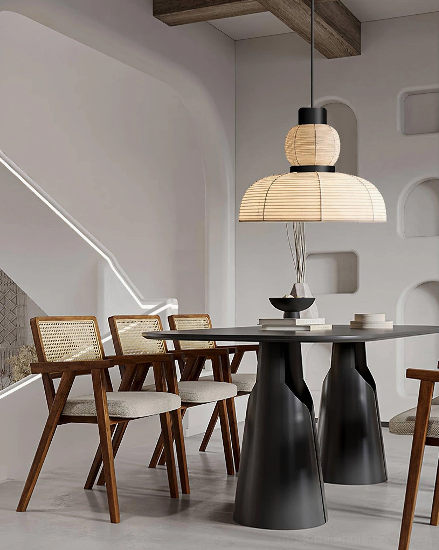 Nando modern pendant light architectural detail, stacked dome shade geometry, minimalist aesthetic