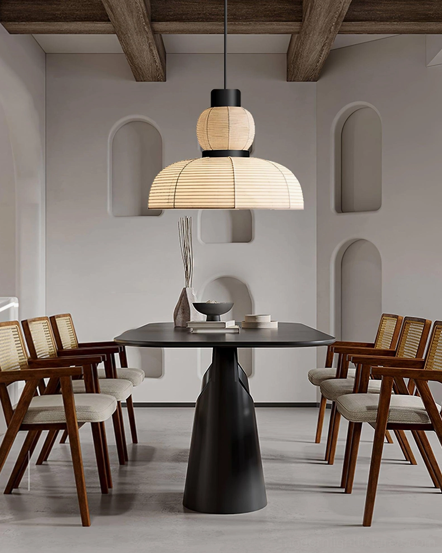 Nando pendant lamp interior styling, warm ambient lighting, modern minimalist home interior scene