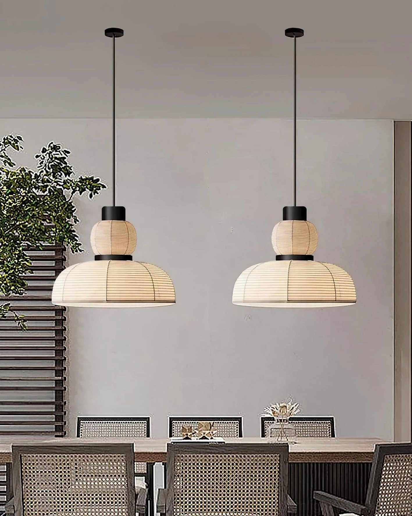 Nando pendant lamp close-up, layered woven shade, artisanal hand-woven rattan craftsmanship